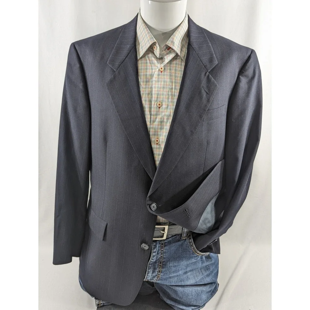 Hart Schaffner‎ Marx Blazer Suit  Wool Dark Navy Blue  Stripe 40R 32x28 2 Piece